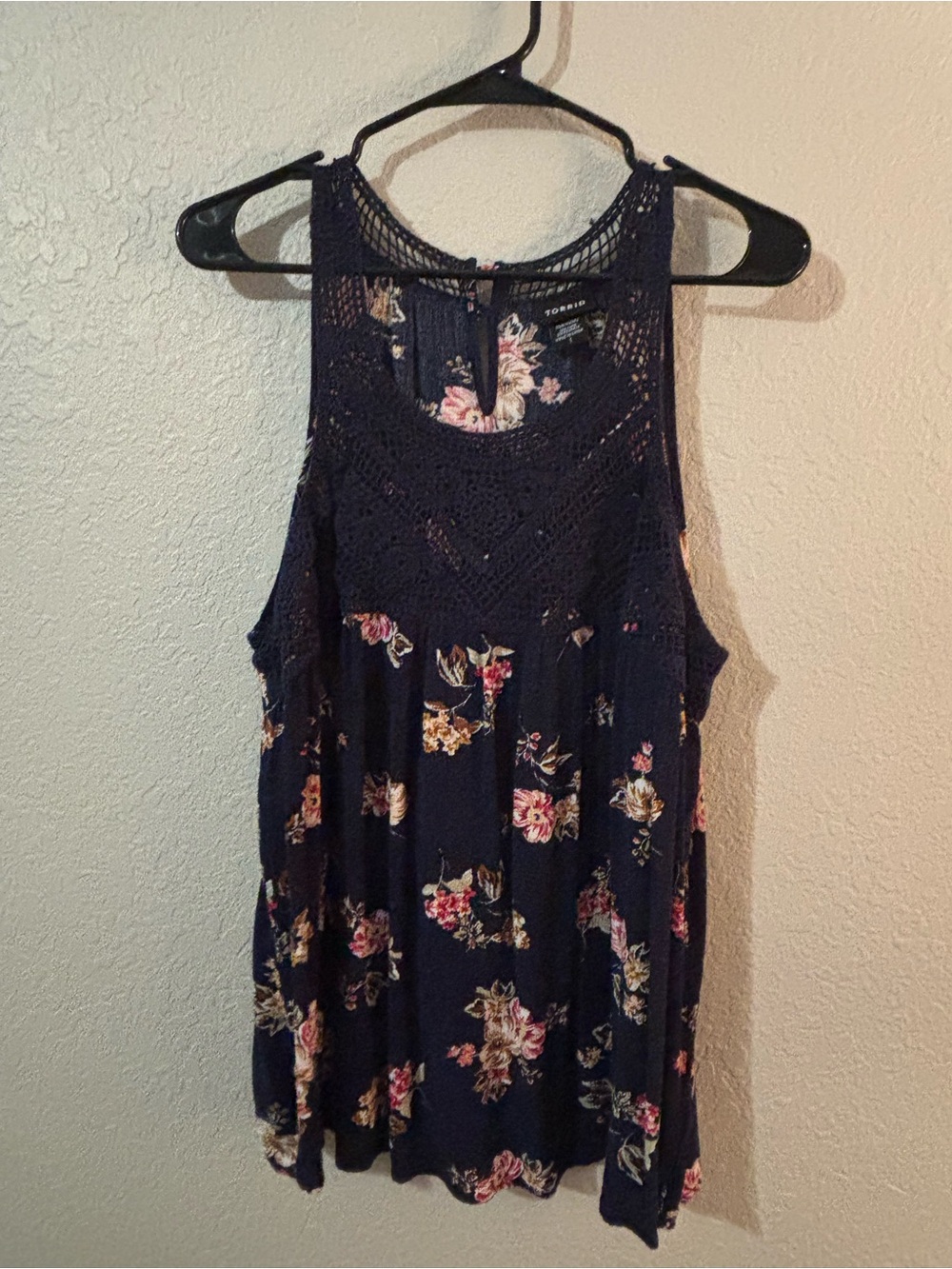 torrid Navy Floral Crochet Yoke Tank